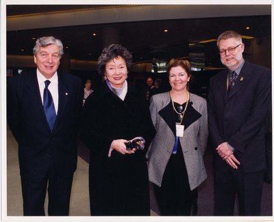 Roch Carrier, Adrienne Clarkson, Liz Hoffman, and Mike Ridley at Super Conference 2001