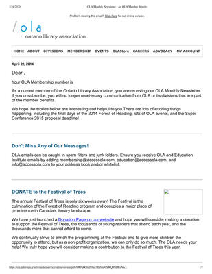 OLA eNewsletter (Toronto, ON: Ontario Library Association), 22 Apr 2014