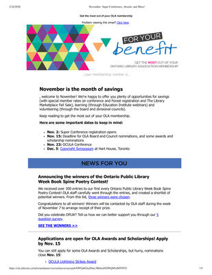 OLA eNewsletter (Toronto, ON: Ontario Library Association), 2 Nov 2016