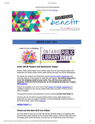 OLA eNewsletter (Toronto, ON: Ontario Library Association), 10 Aug 2017