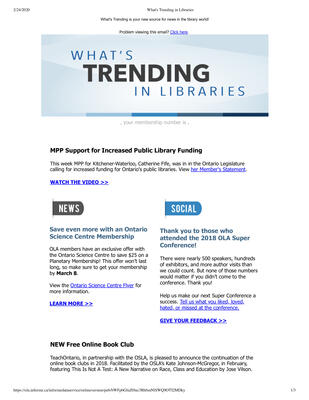 OLA eNewsletter (Toronto, ON: Ontario Library Association), 22 Feb 2018