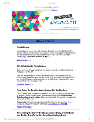 OLA eNewsletter (Toronto, ON: Ontario Library Association), 8 Mar 2018