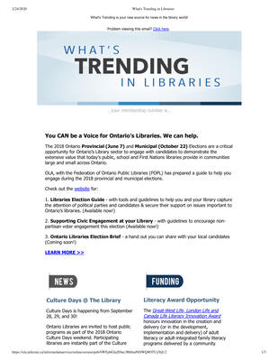 OLA eNewsletter (Toronto, ON: Ontario Library Association), 26 Apr 2018