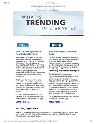 OLA eNewsletter (Toronto, ON: Ontario Library Association), 24 May 2018