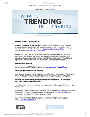 OLA eNewsletter (Toronto, ON: Ontario Library Association), 23 Aug 2018