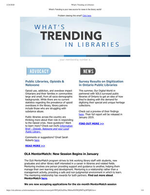 OLA eNewsletter (Toronto, ON: Ontario Library Association), 25 Oct 2018