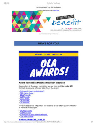 OLA eNewsletter (Toronto, ON: Ontario Library Association), 8 Nov 2018