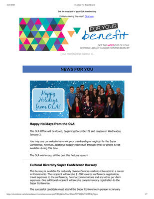 OLA eNewsletter (Toronto, ON: Ontario Library Association), 14 Dec 2018