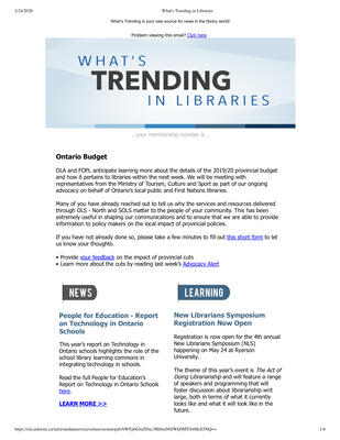 OLA eNewsletter (Toronto, ON: Ontario Library Association), 26 Apr 2019