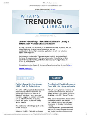 OLA eNewsletter (Toronto, ON: Ontario Library Association), 25 Jul 2019