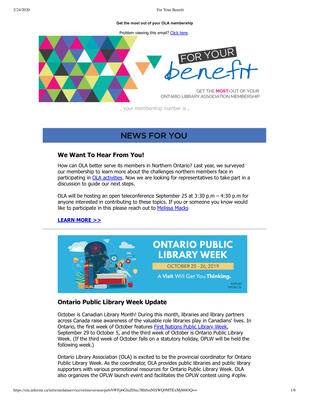 OLA eNewsletter (Toronto, ON: Ontario Library Association), 8 Aug 2019