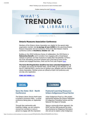 OLA eNewsletter (Toronto, ON: Ontario Library Association), 22 Aug 2019