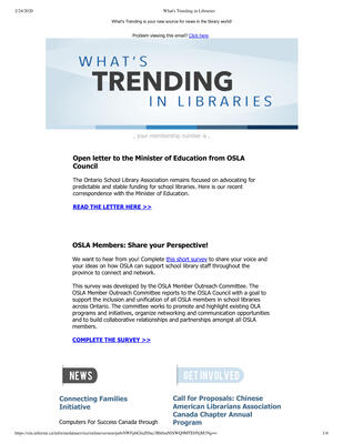 OLA eNewsletter (Toronto, ON: Ontario Library Association), 21 Nov 2019