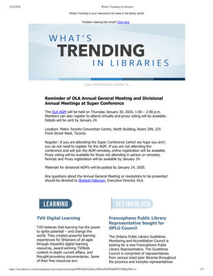 OLA eNewsletter (Toronto, ON: Ontario Library Association), 16 Jan 2020