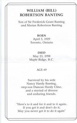 William &quot;Bill&quot; Banting's Funeral Notice