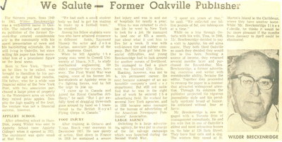 We salute - Former Oakville Publisher