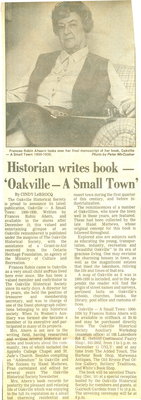 Historian writes book - 'Oakville - A Small Town'