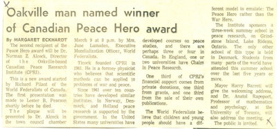 Oakville man named winner of Canadian Peace Hero award