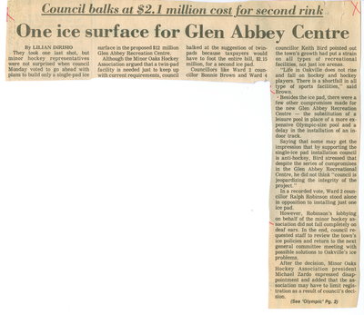 One ice surface for Glen Abbey Centre