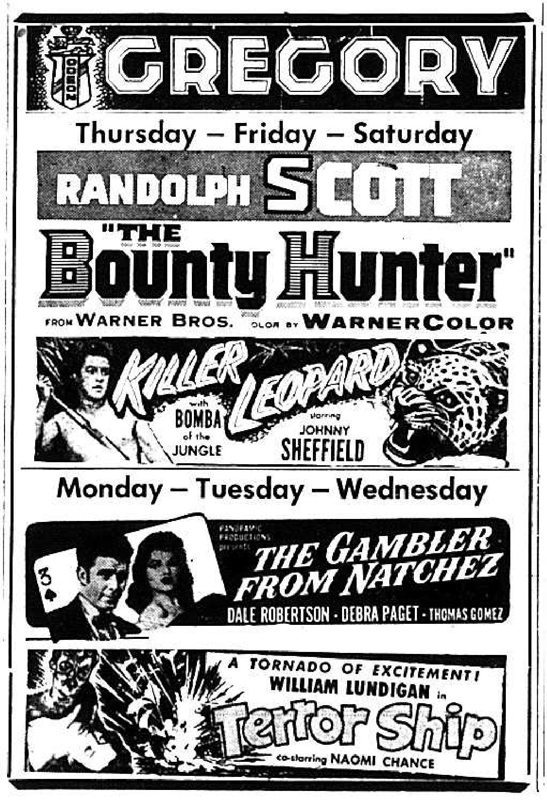 Gregory Theatre Movie Listings, 1955