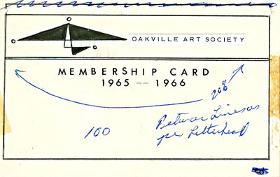 Oakville Art Society Membership Card 1965-1966