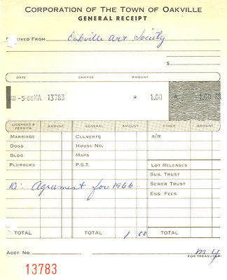 Corporation of the Town of Oakville 'General Receipt'