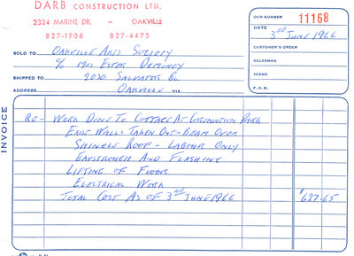 Invoice from Darb Construction for renovations on the &quot;Cottage&quot;