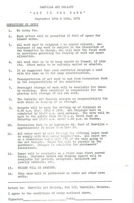 1971 entry form for Art in the Park