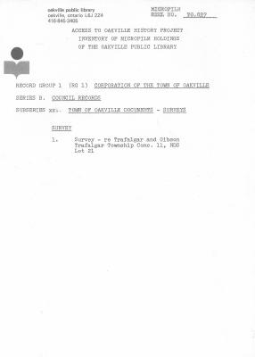 Microfilm Collection Index - Town of Oakville, Council Records, Surveys, Land Conveyances, Miscellaneous