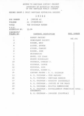 Microfilm Collection Index - The Chisholm Papers