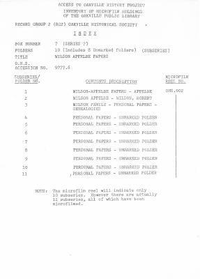 Microfilm Collection Index - Wilson Appelbe Papers, The Mathews Papers