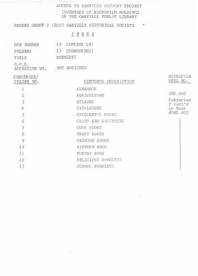 Microfilm Collection Index - Booklets, Town of Oakville Booklets, The Busby Papers, The Albertson Papers