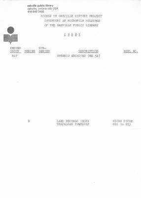 Microfilm Collection Index - Land Records Index for Trafalgar Township