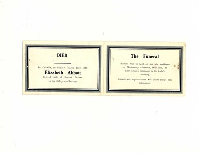 Funeral card for Elizabeth Abbott