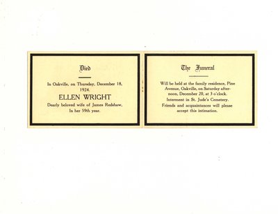 Funeral card for Ellen Wright