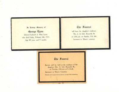 Funeral card for George Lyon and Mary Lyon