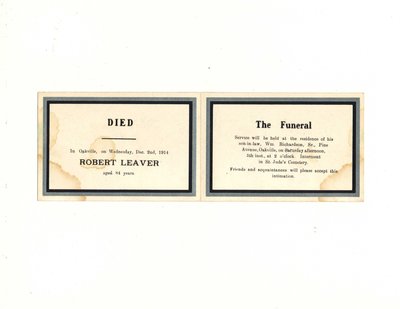 Funeral card for Robert Leaver