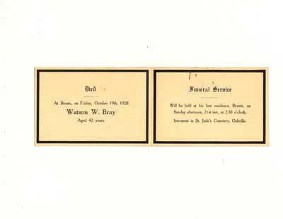 Funeral card for Watson W. Bray