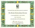 Bronte Horticultural Society Certificate from the Oakville Public Library Board