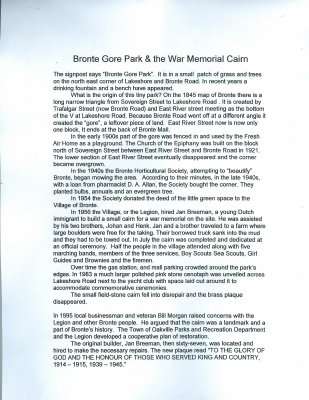 Bronte Historical Society Newsletter article: Bronte Gore Park & the War Memorial Cairn by Barbara Ann McAlpine (February 2012)