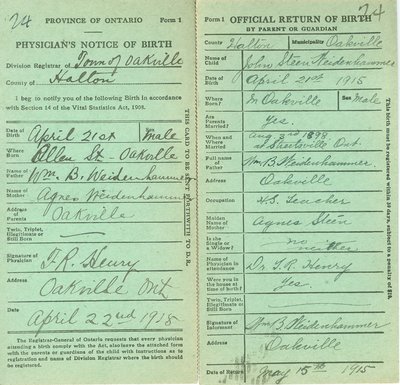 Notice and Return of Birth for John Steen Weidenhammer