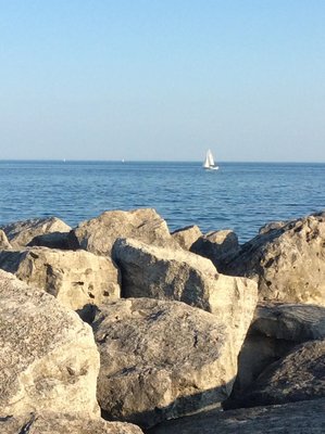 Sailboat in the distance from Bronte Harbour