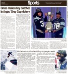 Cross makes key catches in Argos' Grey Cup victory