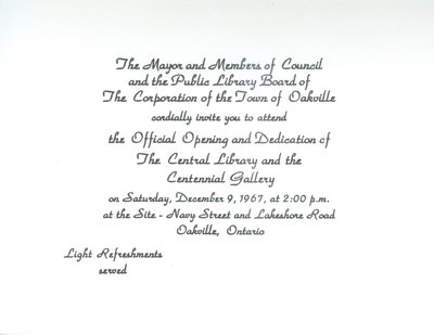 Oakville Centennial Project Opening Official Invite