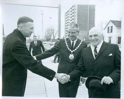 Mayor Anderson and Hon. Earl Rowe Outside the Oakville Centennial Centre