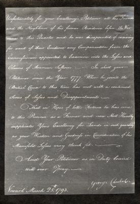 Petition addressed to Lieut.-Gov. John Graves Simcoe by George Chisholm sen.