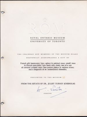 Letter of acceptance from the Royal Ontario Museum (ROM)