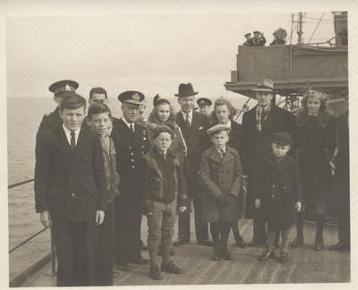 Dignitaries and students on board HMCS Oakville, November 5, 1941