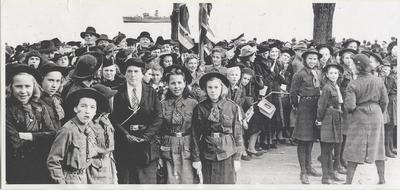 Citizens and military gather in Lakeside Park, Oakville - HMCS Christening Day November 5, 1941