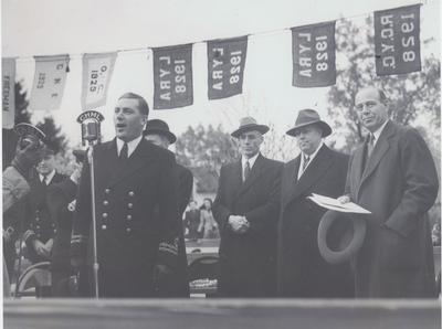 Lt. A.C. Jones R.C.N.R., Commanding Officer of HMCS Oakville Speaks at Christening Ceremony